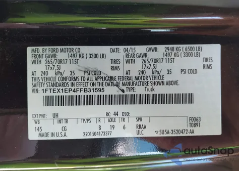 2015 Ford F-150 Xl from USA, damaged, VIN 1FTEX1EP4FFB31595